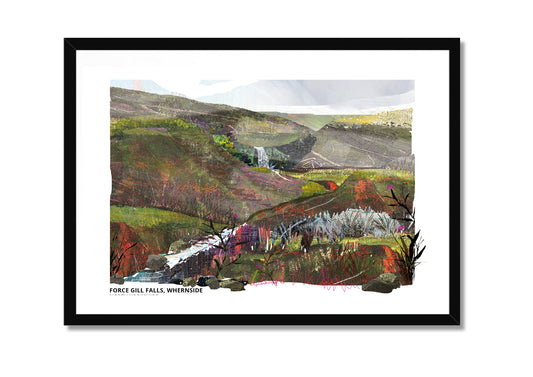 Force Gill Falls, Whernside art print by Vicki Shortt, the waterfall on the flanks of Whernside, North Yorkshire, in a black frame