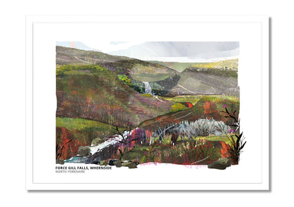 Force Gill Falls, Whernside art print by Vicki Shortt, the waterfall on the flanks of Whernside, North Yorkshire, in a white frame