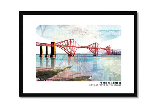 Forth Rail Bridge art print by Vicki Shortt, the red cantilever bridge across the Firth of Forth, in a black frame