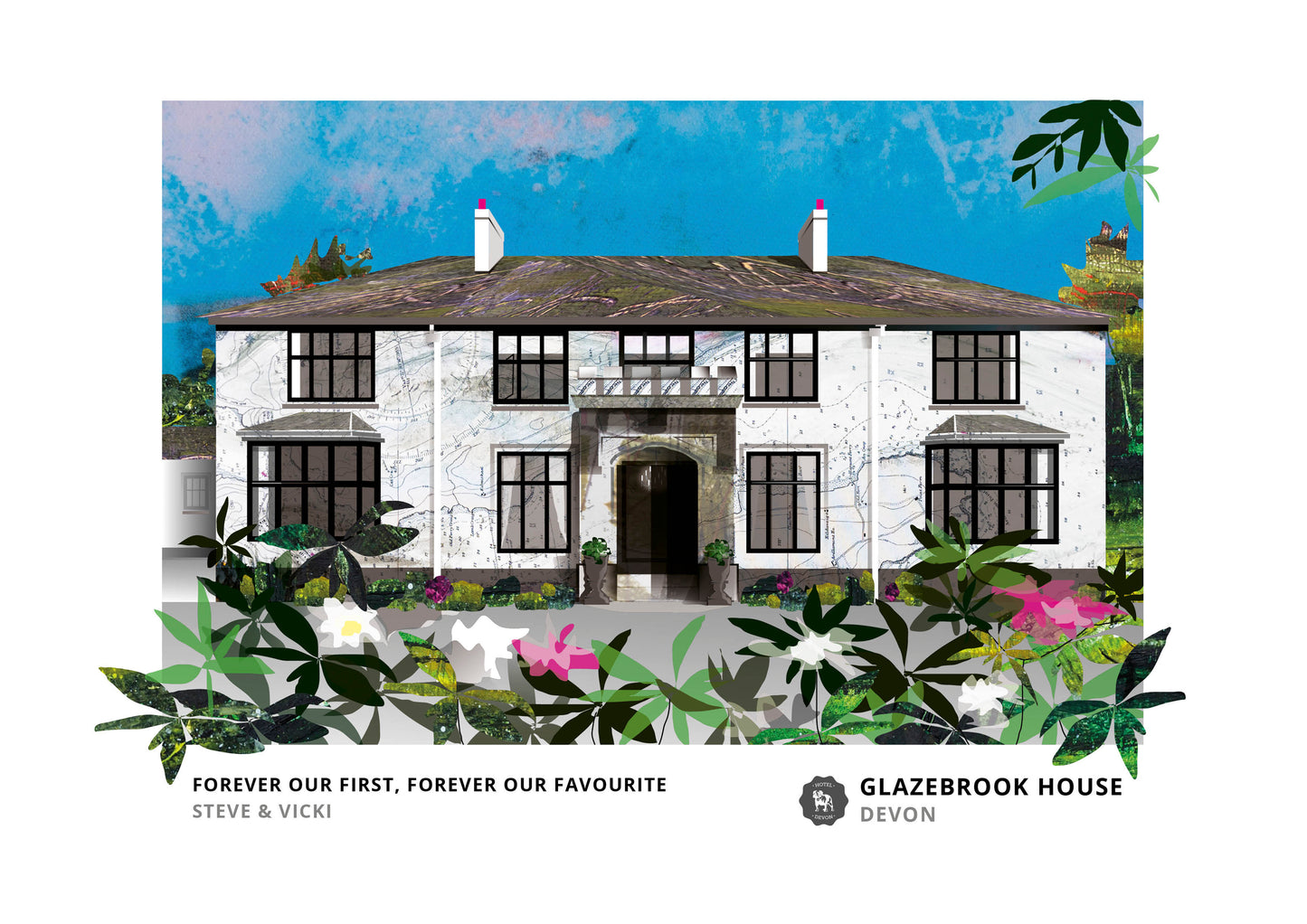 Glazebrook House art print by Vicki Shortt, the country house at South Brent, Devon