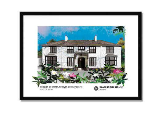 Glazebrook House art print by Vicki Shortt, the country house at South Brent, Devon, in a black frame