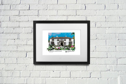 Glazebrook House art print by Vicki Shortt, the country house at South Brent, Devon, framed in a room setting