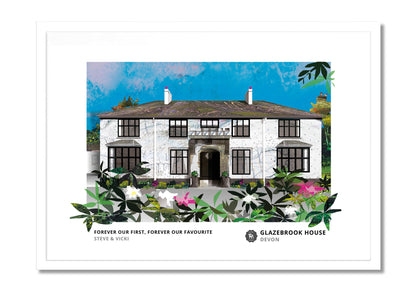 Glazebrook House art print by Vicki Shortt, the country house at South Brent, Devon, in a white frame