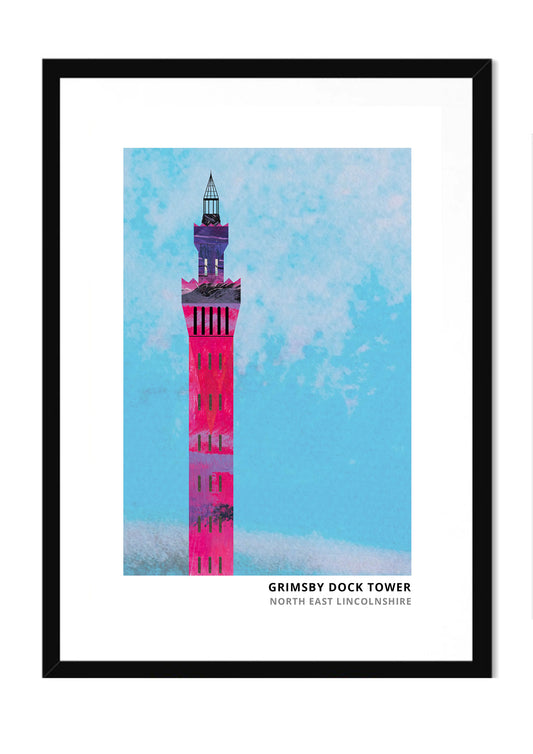 Grimsby Dock Tower art print by Vicki Shortt, the Italianate Victorian tower on the Grimsby docks, in a black frame