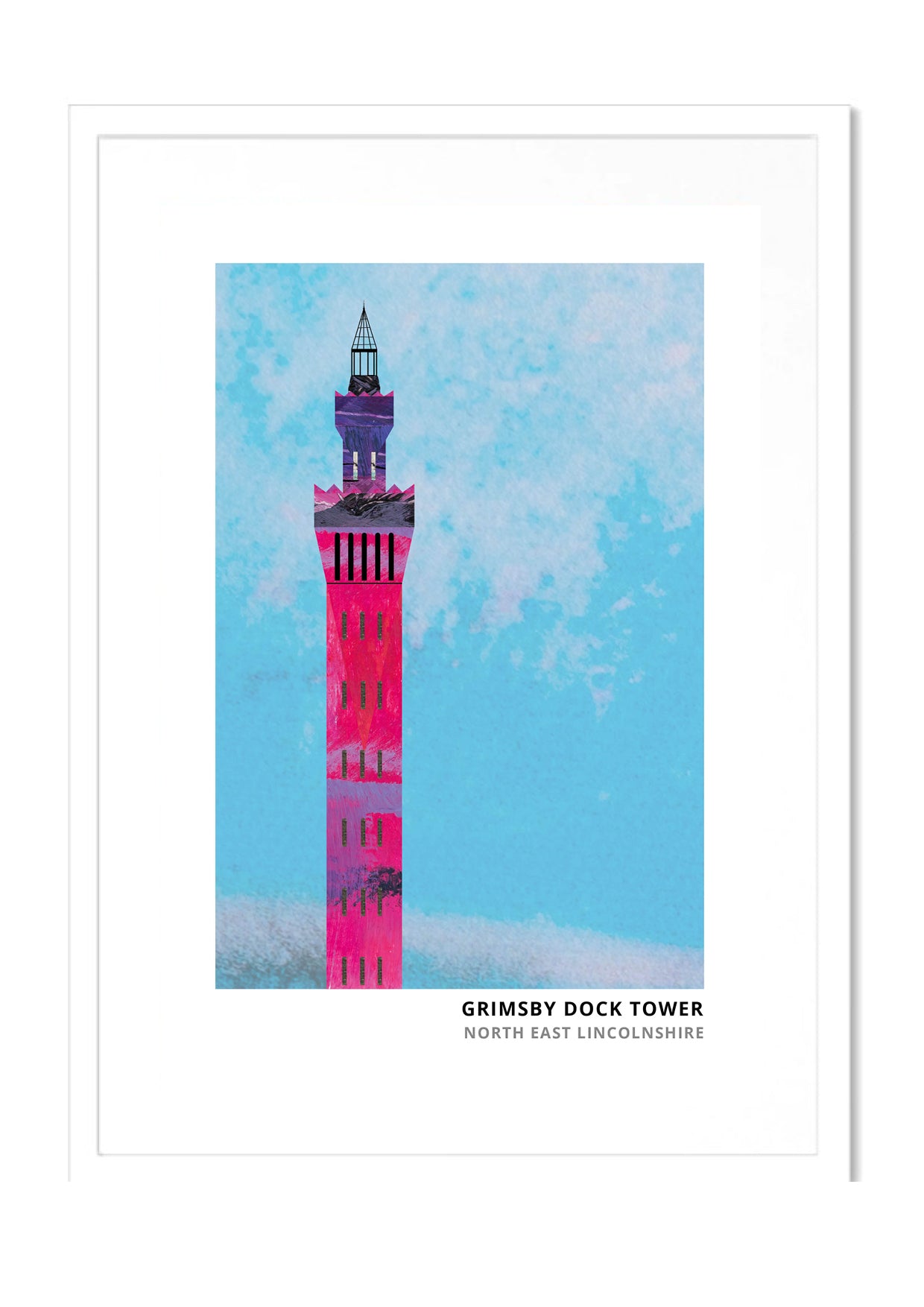 Grimsby Dock Tower art print by Vicki Shortt, the Italianate Victorian tower on the Grimsby docks, in a white frame