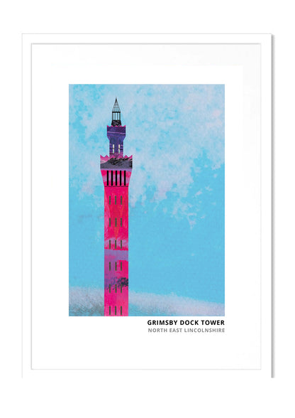 Grimsby Dock Tower art print by Vicki Shortt, the Italianate Victorian tower on the Grimsby docks, in a white frame