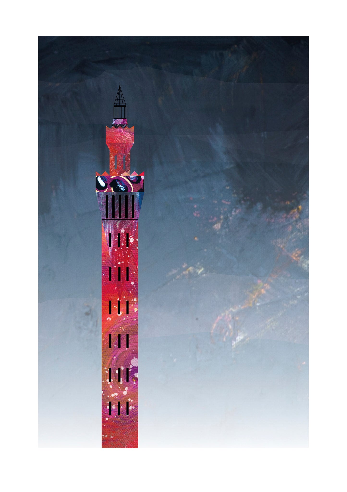 Grimsby Dock Tower limited edition art print by Vicki Shortt, the Italianate Victorian tower on the Grimsby docks, Design 3, in red and dark grey