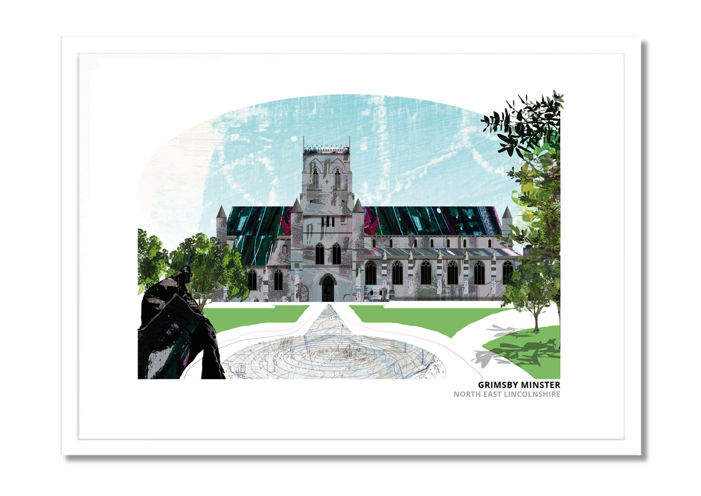 Grimsby Minster art print by Vicki Shortt, the parish church of St James in Grimsby, North East Lincolnshire, in a white frame
