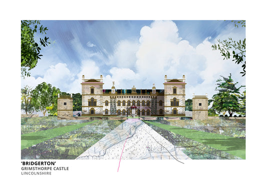 Grimsthorpe Castle art print by Vicki Shortt, the castle near Bourne, Lincolnshire, used as a Bridgerton location