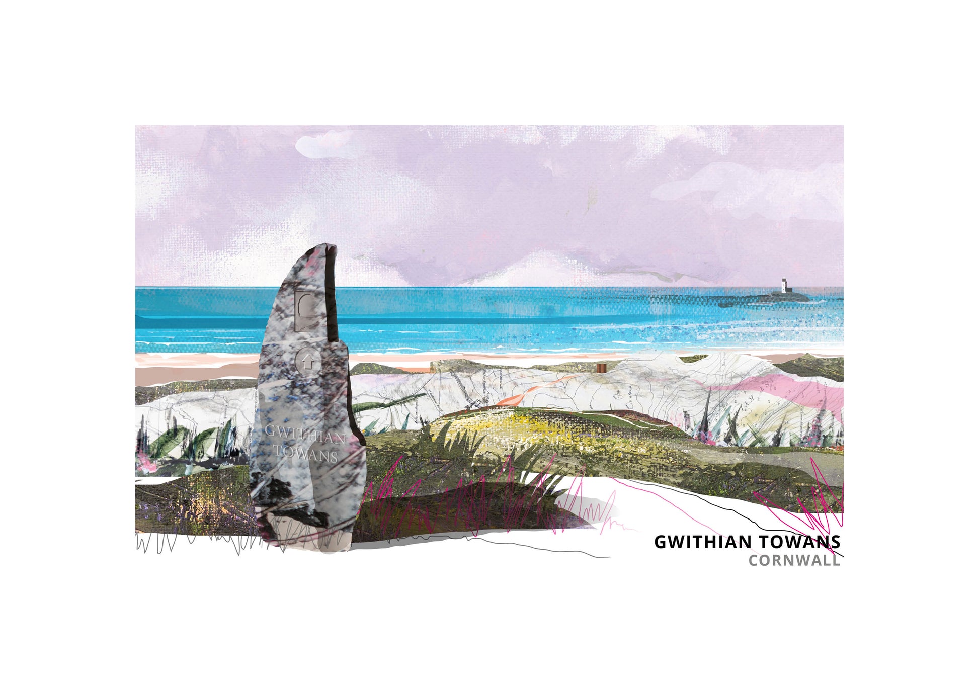 Gwithian Towans art print by Vicki Shortt, the dunes and beach at Gwithian, Cornwall