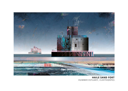 Haile Sand Fort art print by Vicki Shortt, the sea fort standing out in the Humber estuary