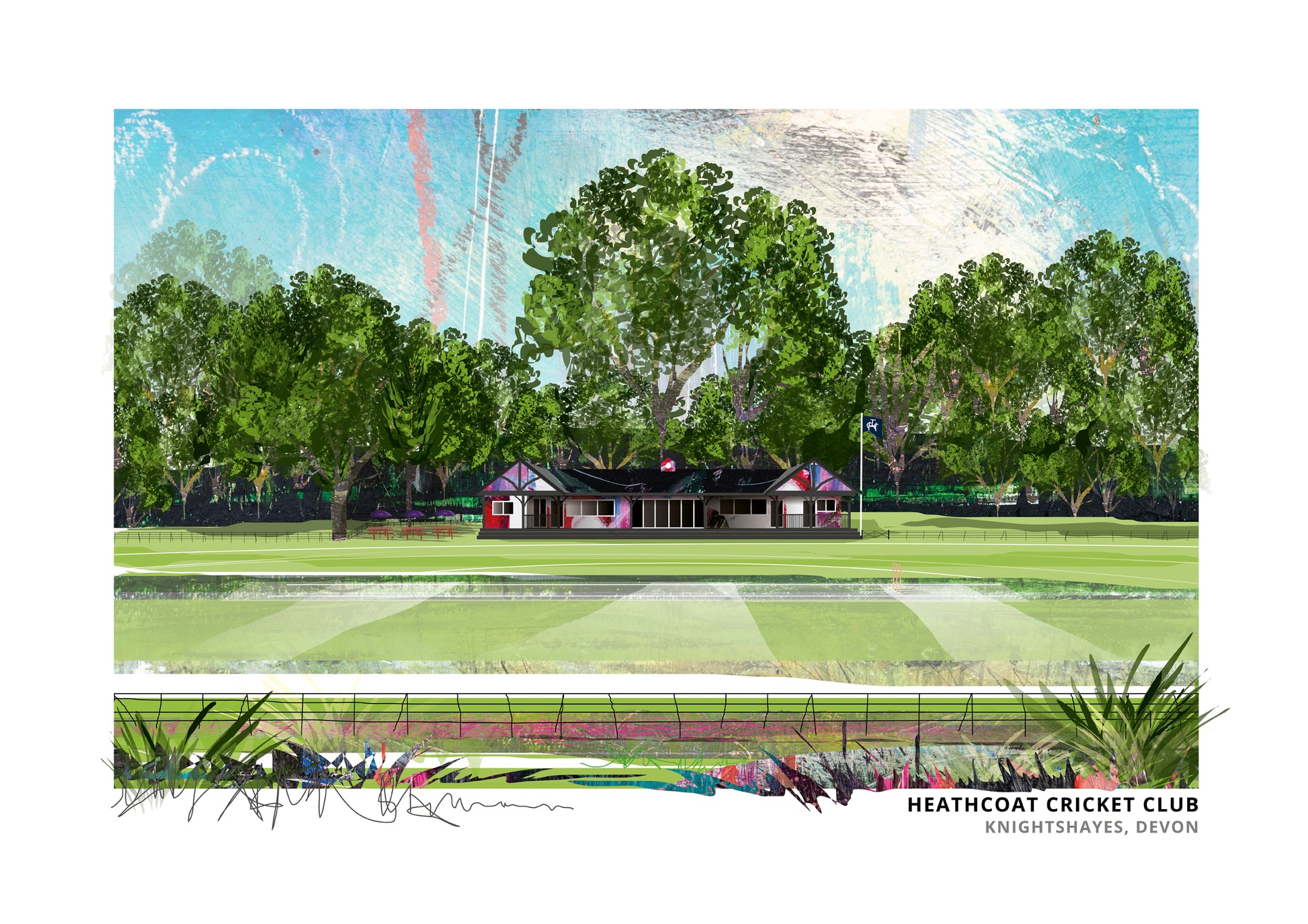 Heathcoat Cricket Club art print by Vicki Shortt, the cricket ground at Knightshayes, Devon