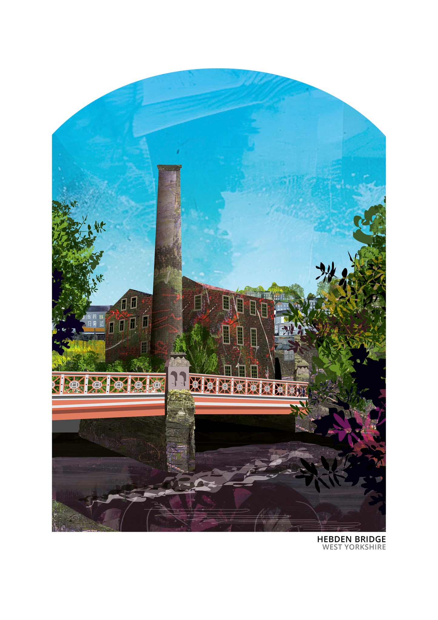Hebden Bridge art print by Vicki Shortt, the terraced hillside town in the Calder Valley, West Yorkshire