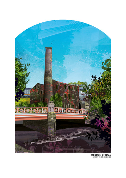 Hebden Bridge art print by Vicki Shortt, the terraced hillside town in the Calder Valley, West Yorkshire