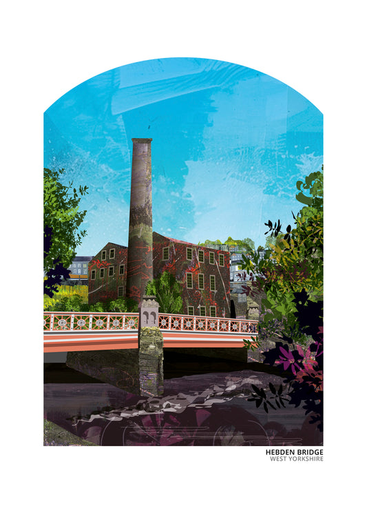 Hebden Bridge art print by Vicki Shortt, the terraced hillside town in the Calder Valley, West Yorkshire