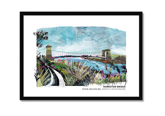 Horkstow Bridge art print by Vicki Shortt, the early suspension bridge over the River Ancholme at Horkstow, in a black frame