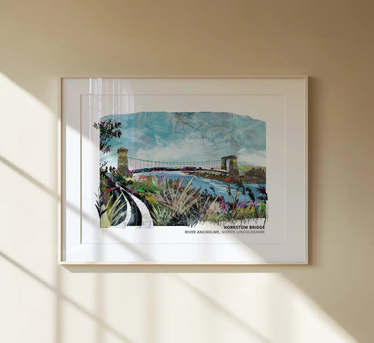 Horkstow Bridge art print by Vicki Shortt, the early suspension bridge over the River Ancholme at Horkstow, framed in a room setting