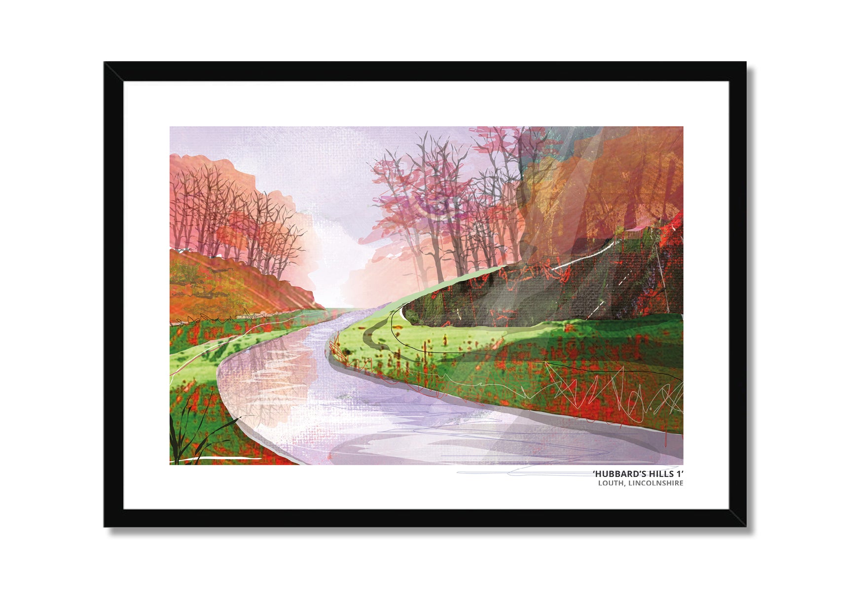Hubbard's Hills 1 art print by Vicki Shortt, the wooded valley park at Hubbard's Hills, Louth, Lincolnshire, in a black frame