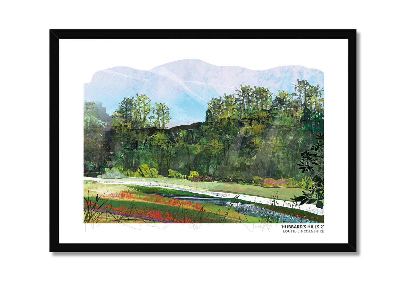 Hubbard's Hills 2 art print by Vicki Shortt, the wooded valley park at Hubbard's Hills, Louth, Lincolnshire, in a black frame