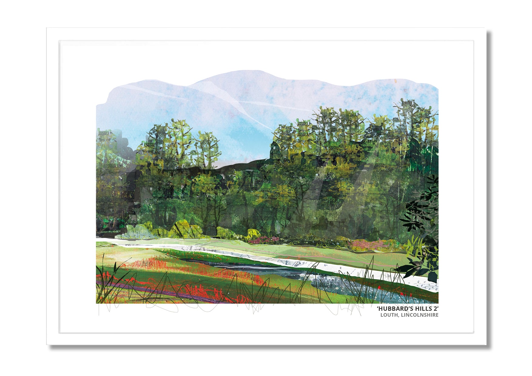 Hubbard's Hills 2 art print by Vicki Shortt, the wooded valley park at Hubbard's Hills, Louth, Lincolnshire, in a white frame