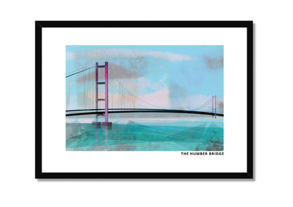 Humber Bridge art print by Vicki Shortt, the suspension bridge spanning the estuary, in a black frame