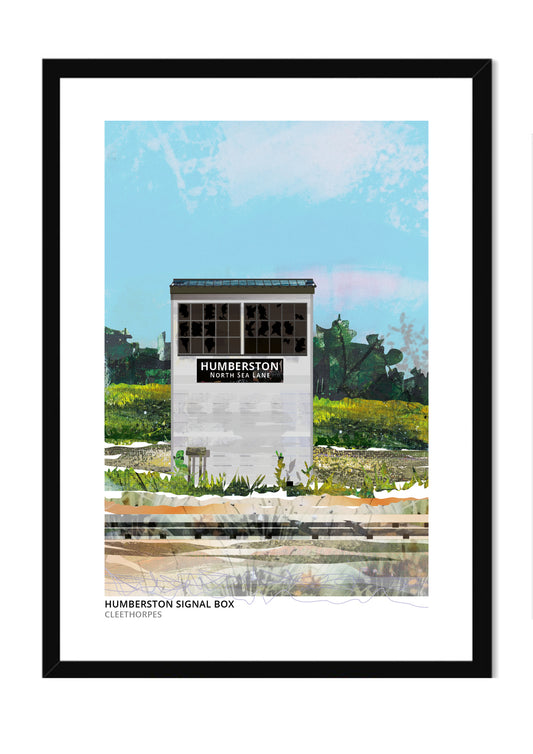 Humberston Signal Box art print by Vicki Shortt, the signal box on the light railway at Humberston, Cleethorpes, in a black frame