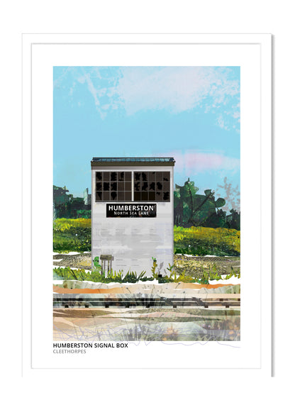 Humberston Signal Box art print by Vicki Shortt, the signal box on the light railway at Humberston, Cleethorpes, in a white frame