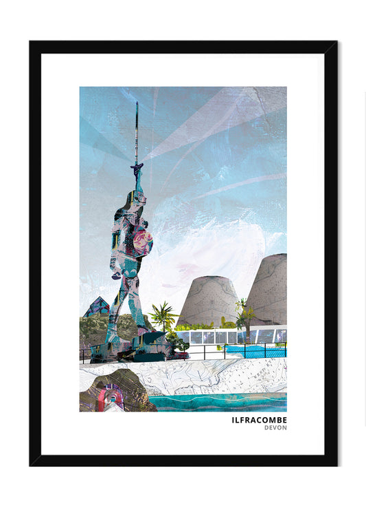 Ilfracombe art print by Vicki Shortt, the harbour town on the north Devon coast, in a black frame