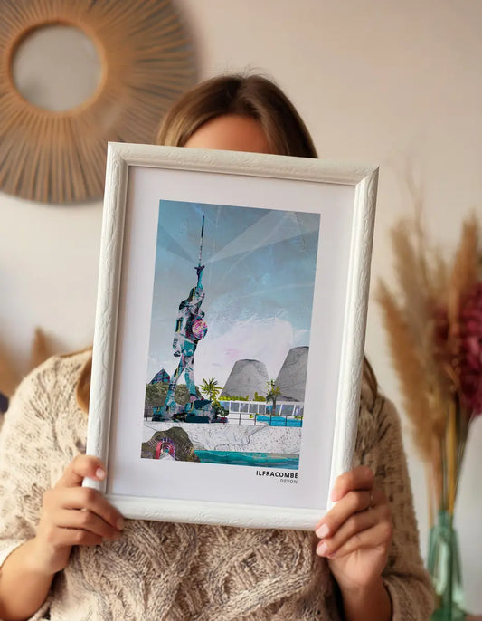 Ilfracombe art print by Vicki Shortt, the harbour town on the north Devon coast, framed in a room setting