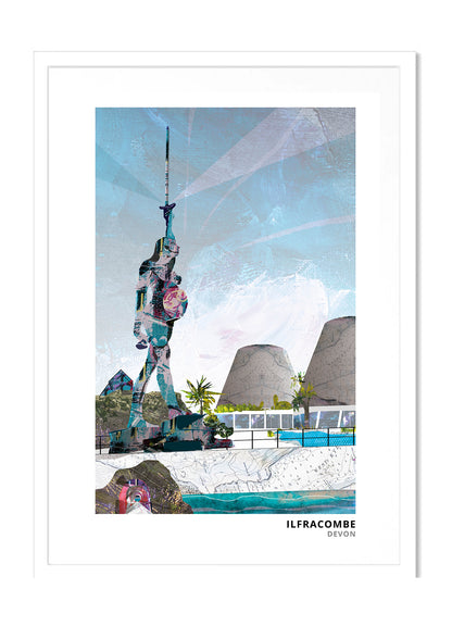 Ilfracombe art print by Vicki Shortt, the harbour town on the north Devon coast, in a white frame