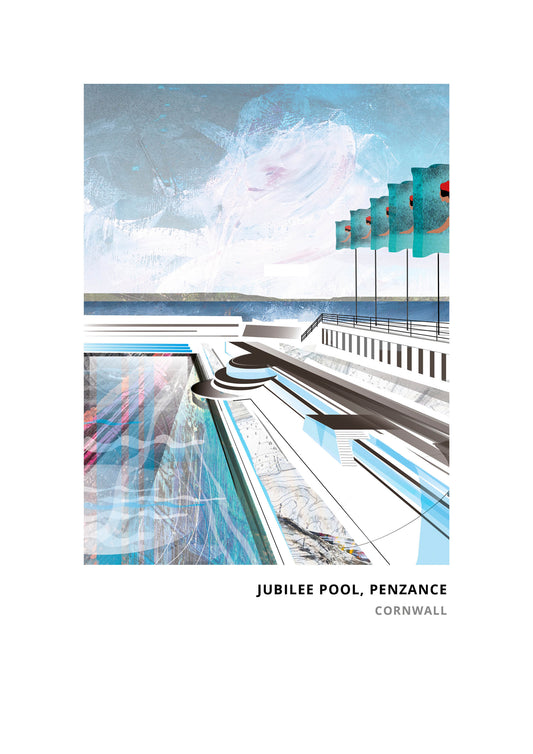 Jubilee Pool, Penzance art print by Vicki Shortt, the art deco seawater lido on the promenade