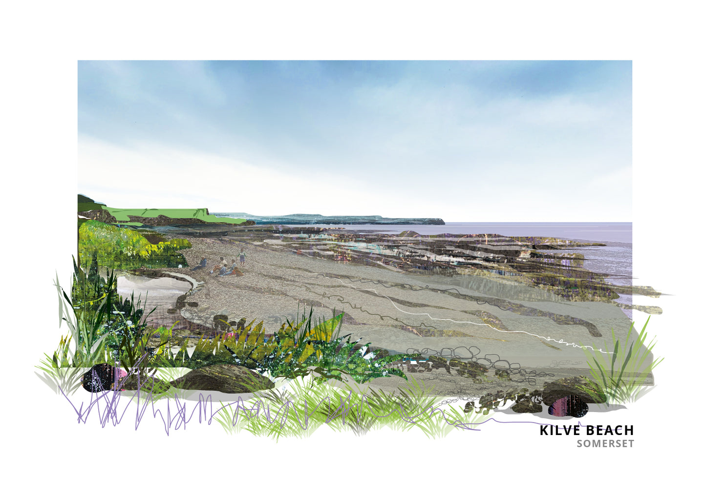 Kilve Beach art print by Vicki Shortt, the rocky ledges and shore at Kilve on the Somerset coast