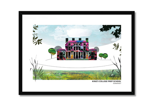 King's College Prep art print by Vicki Shortt, the prep school buildings in Somerset, in a black frame
