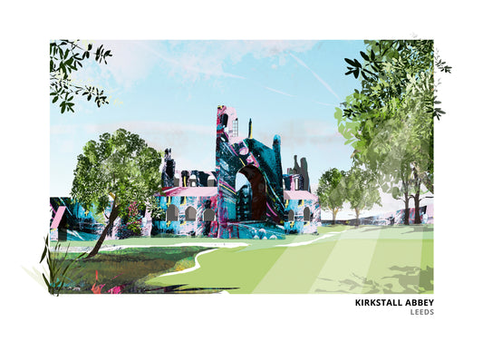Kirkstall Abbey art print by Vicki Shortt, the Cistercian abbey ruins beside the River Aire in Leeds