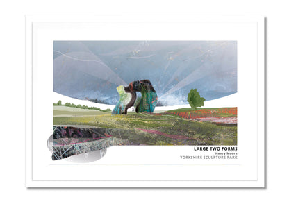 Large Two Forms Sculpture, Yorkshire Sculpture Park art print by Vicki Shortt, Henry Moore's reclining bronze in the park grounds, in a white frame
