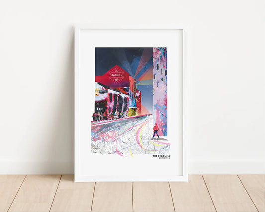 Leadmill Sheffield art print by Vicki Shortt, the music venue on the edge of the city centre, framed in a room setting