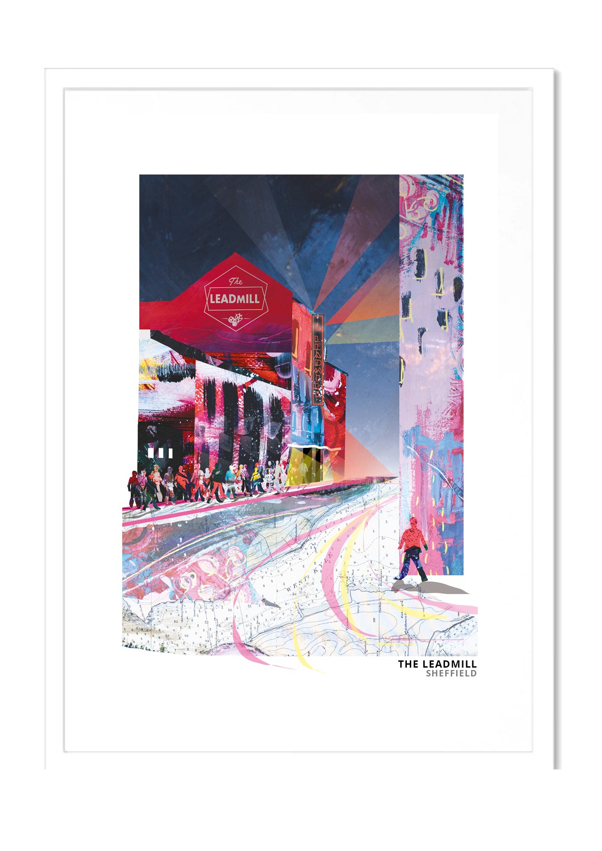 Leadmill Sheffield art print by Vicki Shortt, the music venue on the edge of the city centre, in a white frame