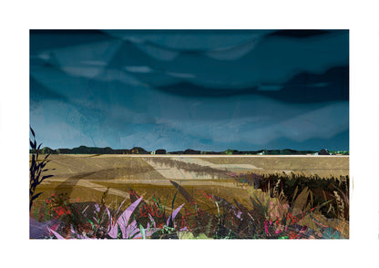 Lincolnshire Landscape art print by Vicki Shortt, the wide flat fields and big skies of the Lincolnshire landscape, Design 1