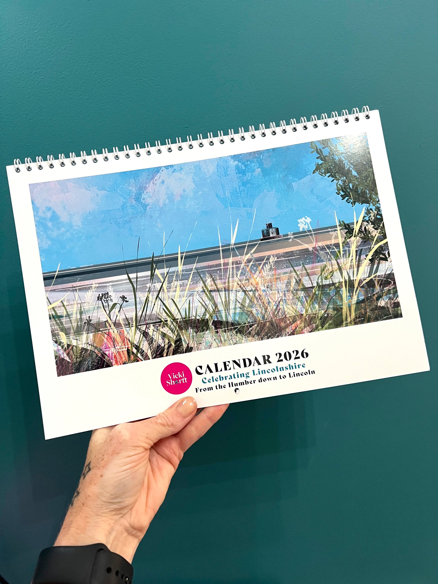 Lincolnshire landscapes art calendar by Vicki Shortt, twelve Lincolnshire landscape designs for the 2026 year, the front cover