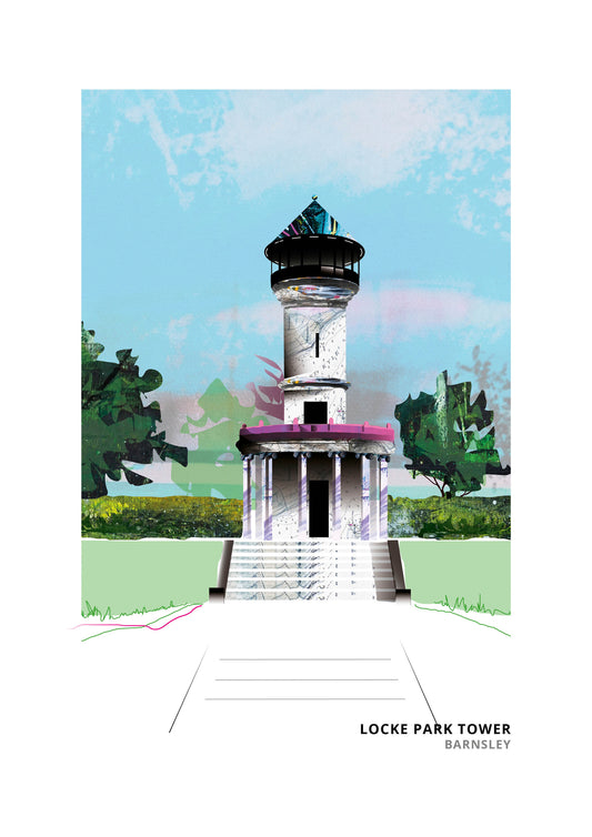 Locke Park Tower art print by Vicki Shortt, the Victorian tower in Locke Park, Barnsley