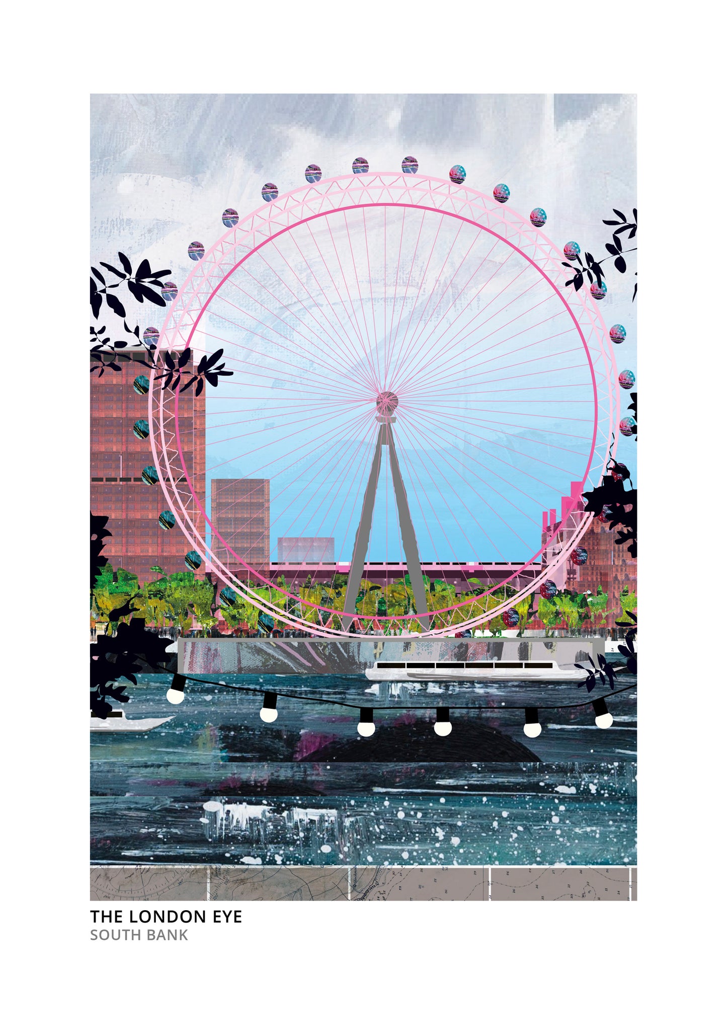 London Eye art print by Vicki Shortt, daytime design, the observation wheel on the South Bank in London