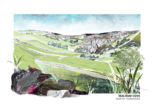 Malham Cove art print by Vicki Shortt, the curved limestone amphitheatre in the Yorkshire Dales
