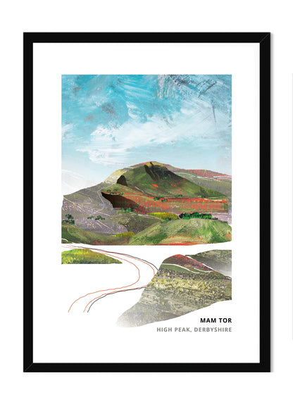 Mam Tor, Derbyshire art print by Vicki Shortt, the shivering mountain above Castleton in the Peak District, in a black frame