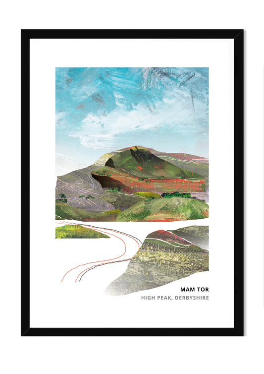 Mam Tor, Derbyshire art print by Vicki Shortt, the shivering mountain above Castleton in the Peak District, in a black frame