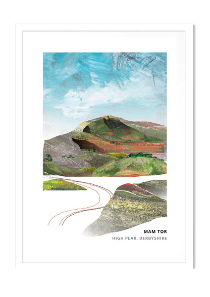 Mam Tor, Derbyshire art print by Vicki Shortt, the shivering mountain above Castleton in the Peak District, in a white frame