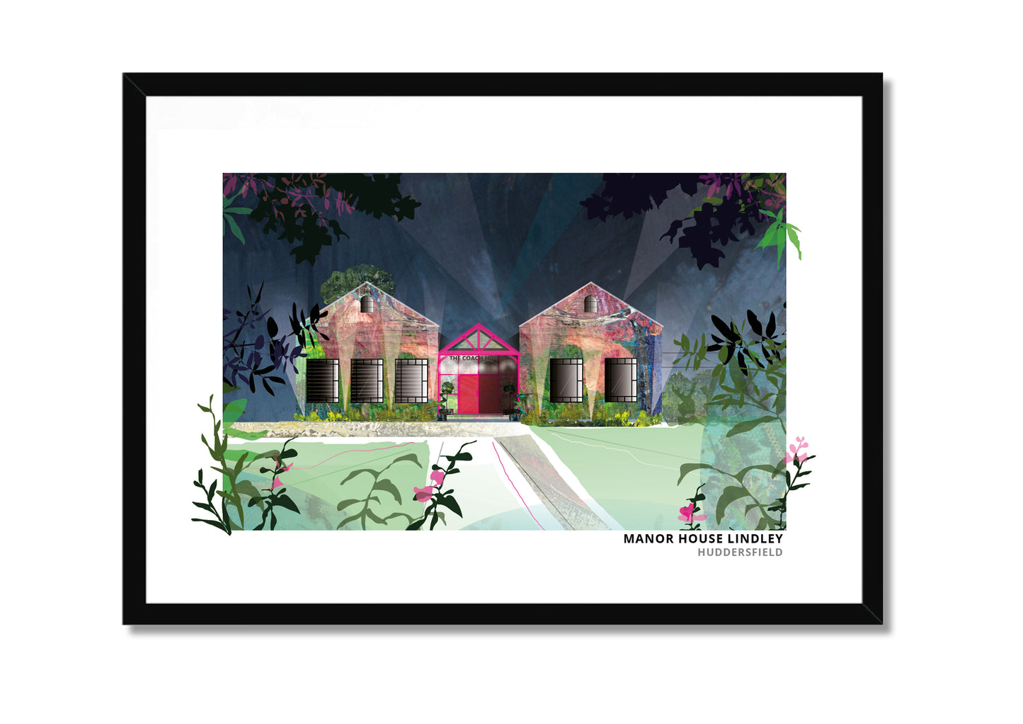 Manor House Lindley art print by Vicki Shortt, the manor house at Lindley, Huddersfield, in a black frame