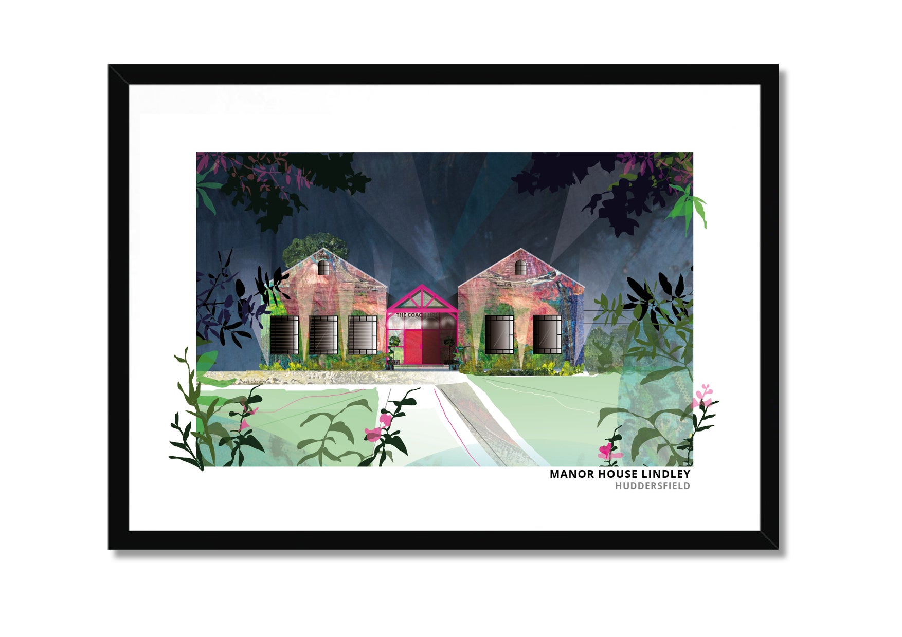 Manor House Lindley art print by Vicki Shortt, the manor house at Lindley, Huddersfield, in a black frame