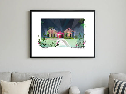 Manor House Lindley art print by Vicki Shortt, the manor house at Lindley, Huddersfield, framed in a room setting