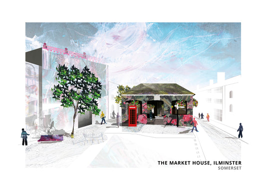 Market House art print by Vicki Shortt, the pillared market house in Ilminster, Somerset