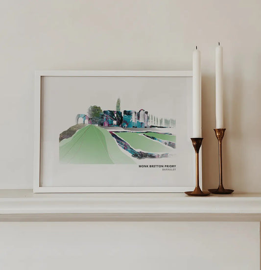 Monk Bretton Priory art print by Vicki Shortt, the priory ruins at Monk Bretton, Barnsley, framed in a room setting